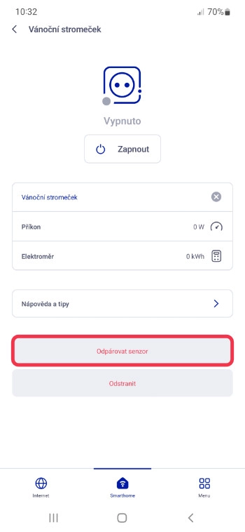 Odpárování chytré zásuvky a O2 Smart Boxu