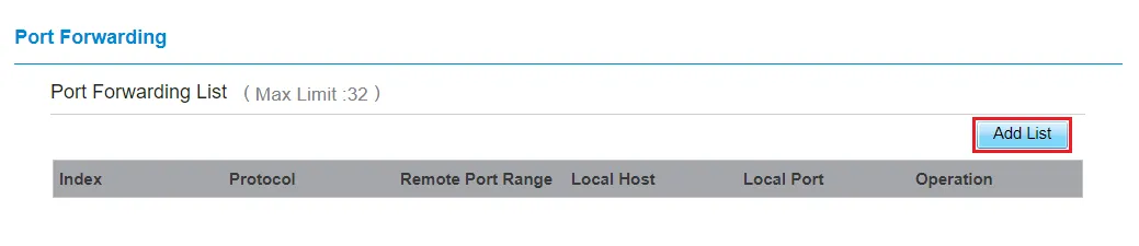 Přidání položky do Port Forwardingu
