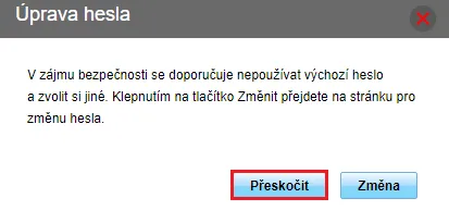 Doporučení změny hesla po přihlášení