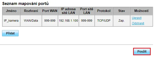 Uložení mapování portů