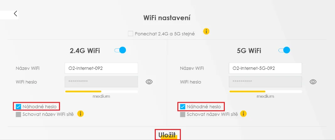 WiFi nastavení