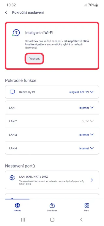 Vypnutí inteligentní Wi-Fi