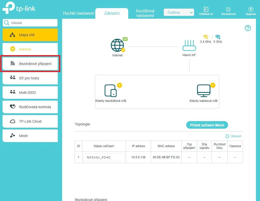 obrázek kliknutí na složku bezdrátového připojení