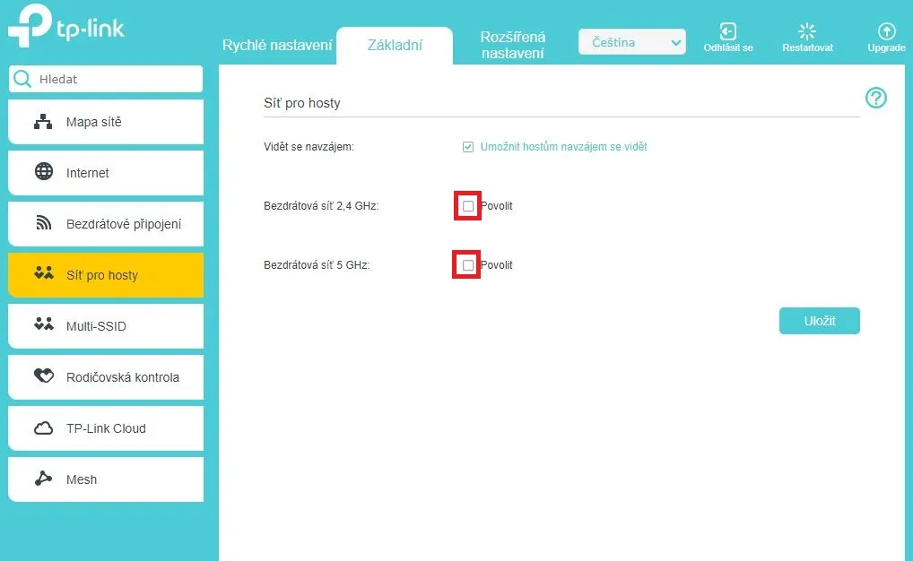 obrázek povolení sítí pro hosty