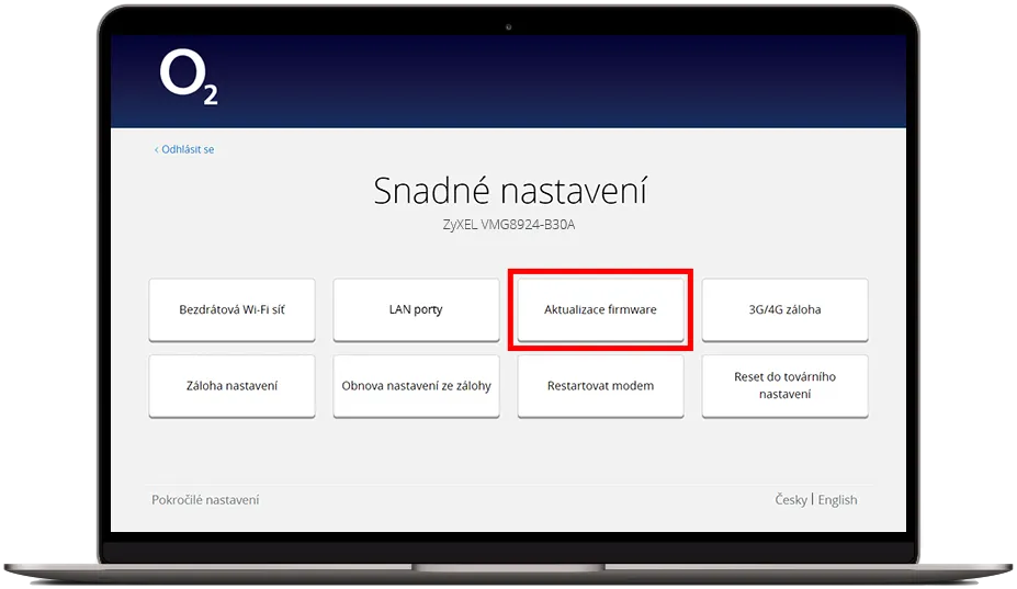 Výběr aktualizace firmware v administraci
