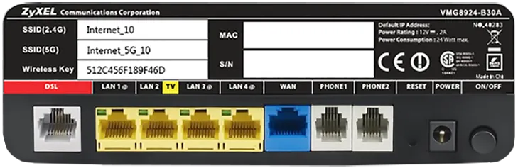 LAN porty označené žlutě