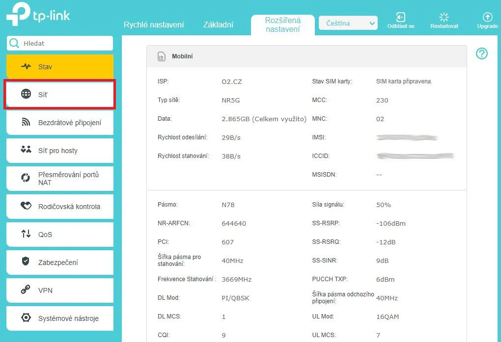 obrázek kliknutí na záložku síť