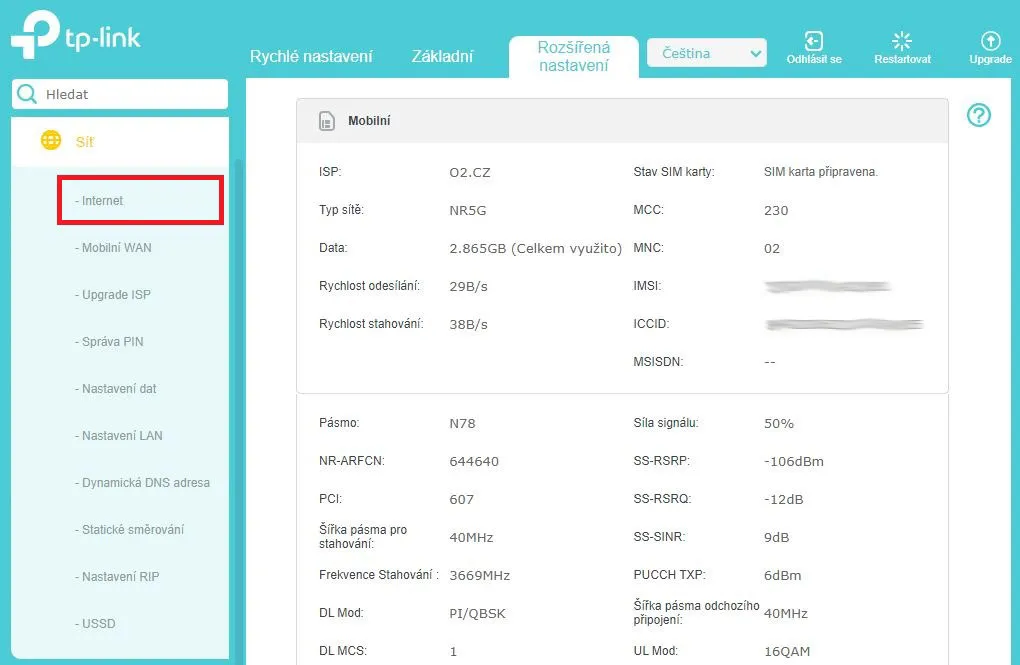 obrázek kliknutí na volbu Internet