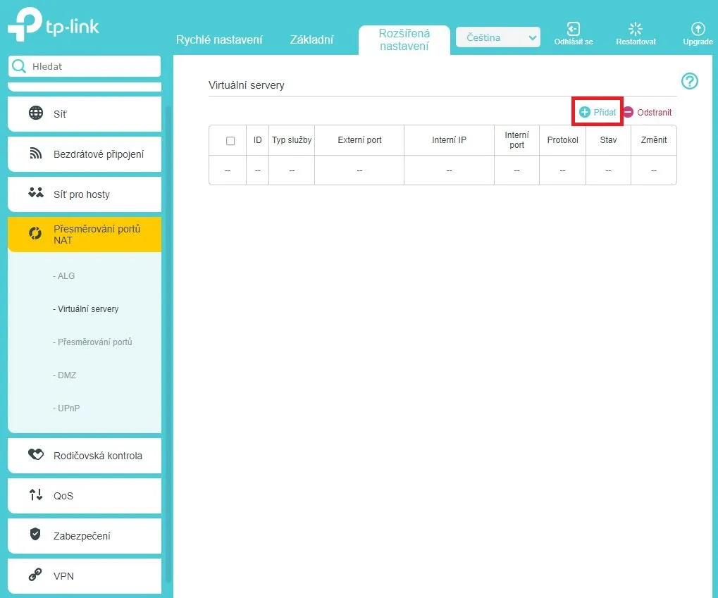 kliknutí na Přidat