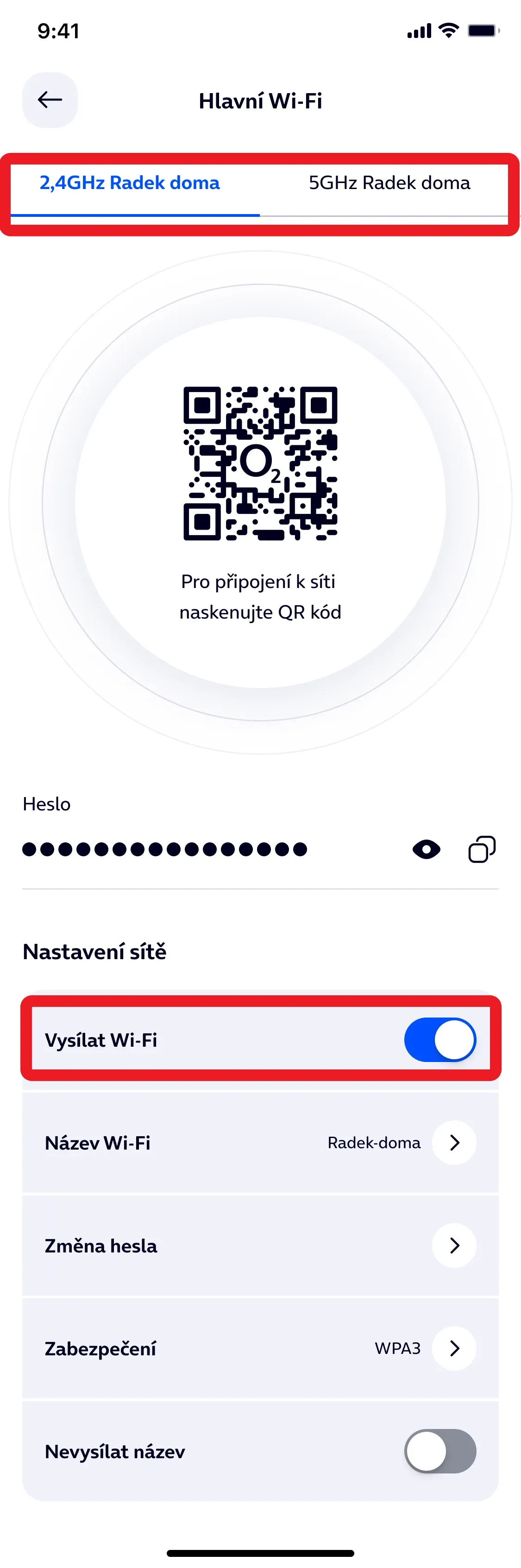 změna wi-fi sítě - názvu i hesla