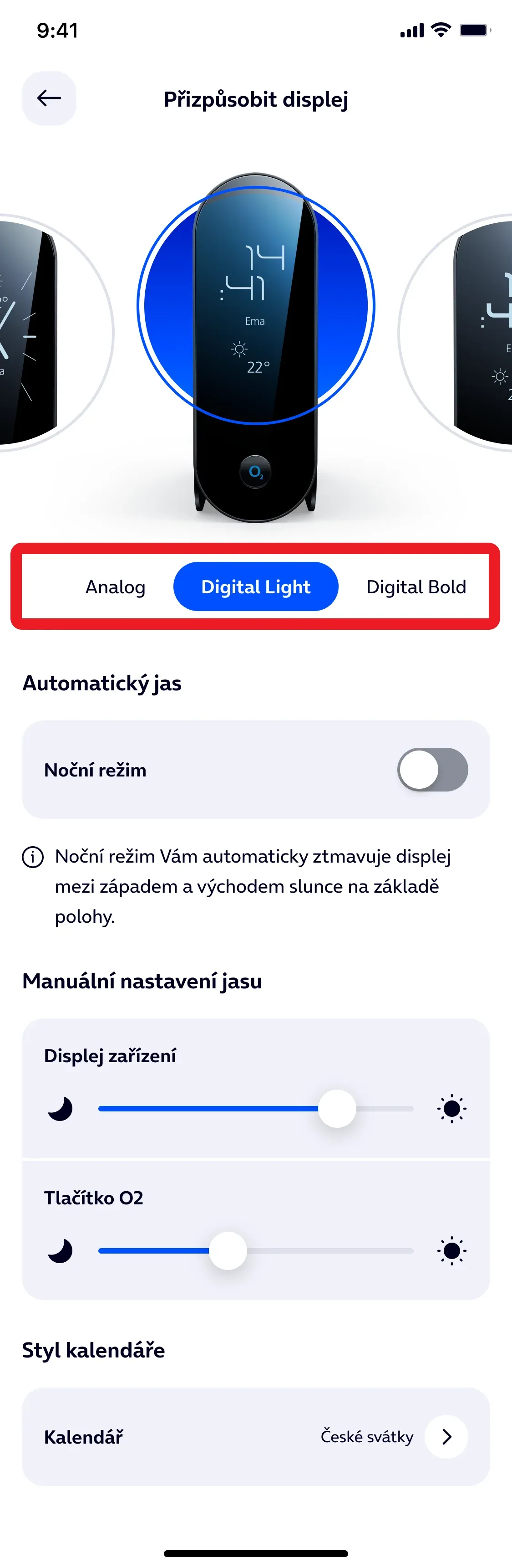 výběr položky Přizpůsobit displej