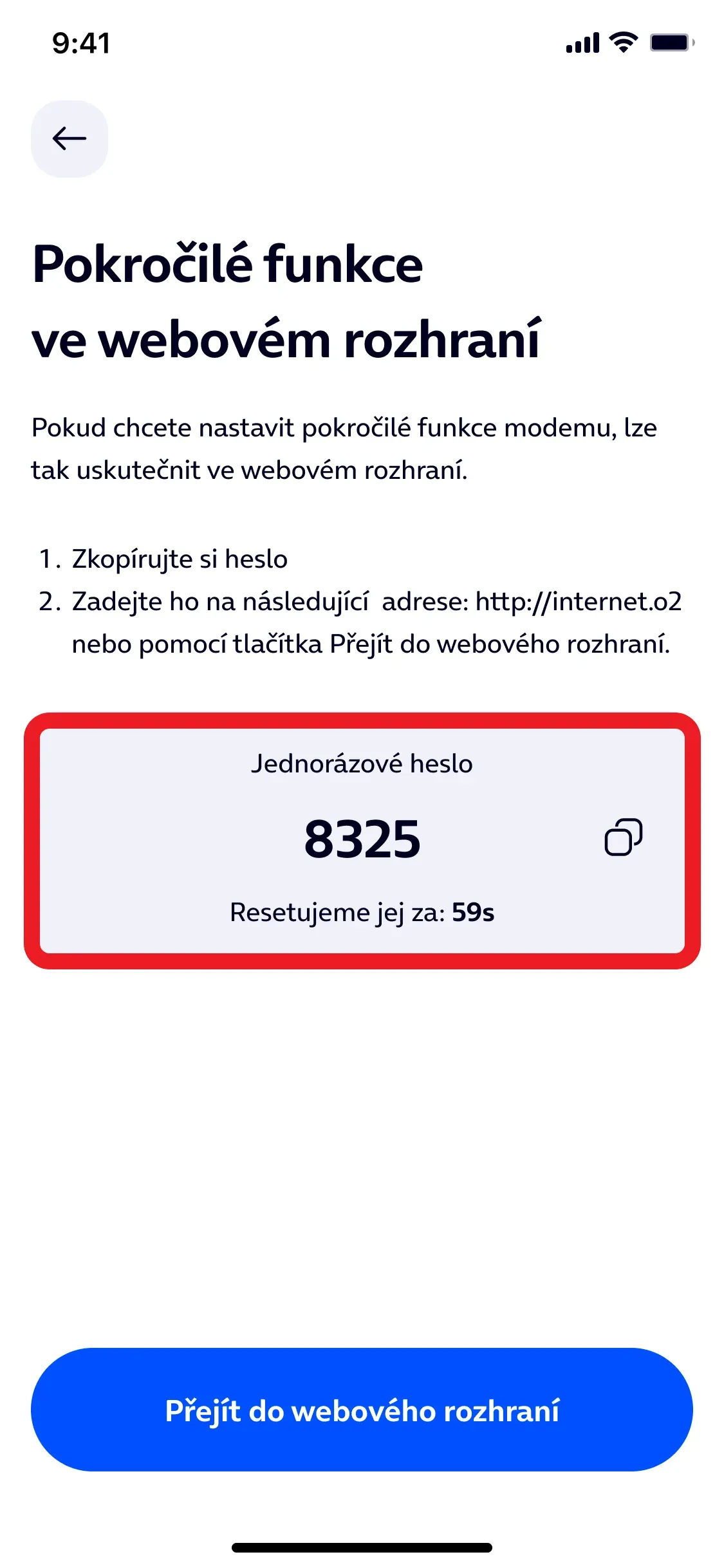 vyplnění jednorázového hesla