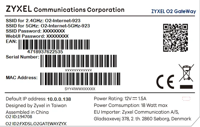 Šítek z modemu Zyxel O2 GateWay