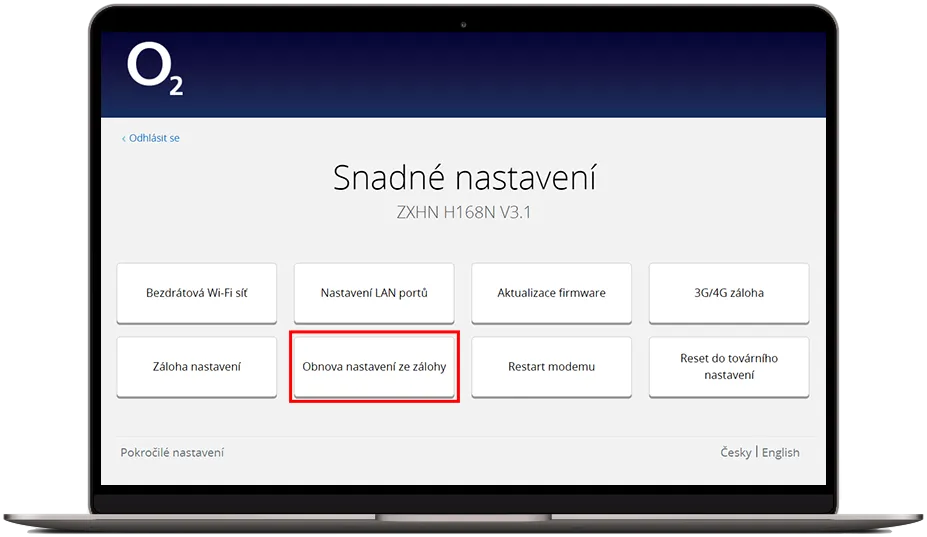 Obnova nastavení ze zálohy