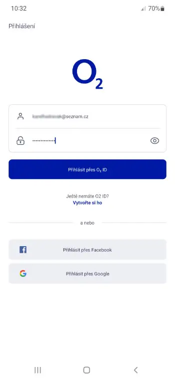 Přihlášení do aplikace O₂ Smart Box