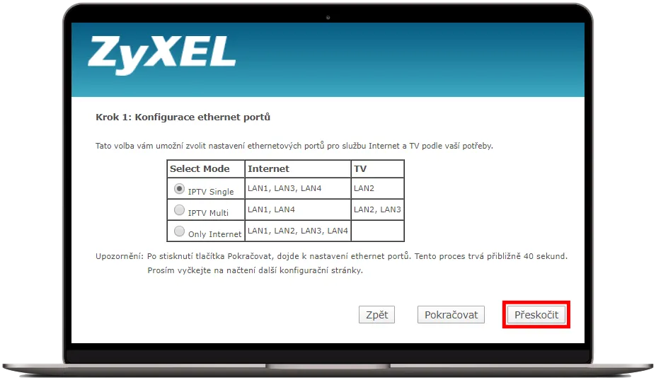 Přeskočit nastavení LAN portů