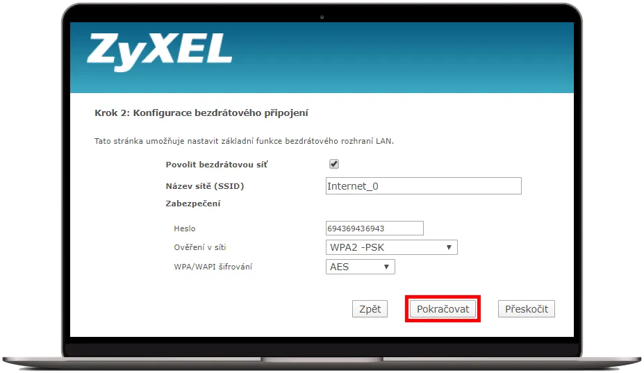 Vyplňte pole nastavení