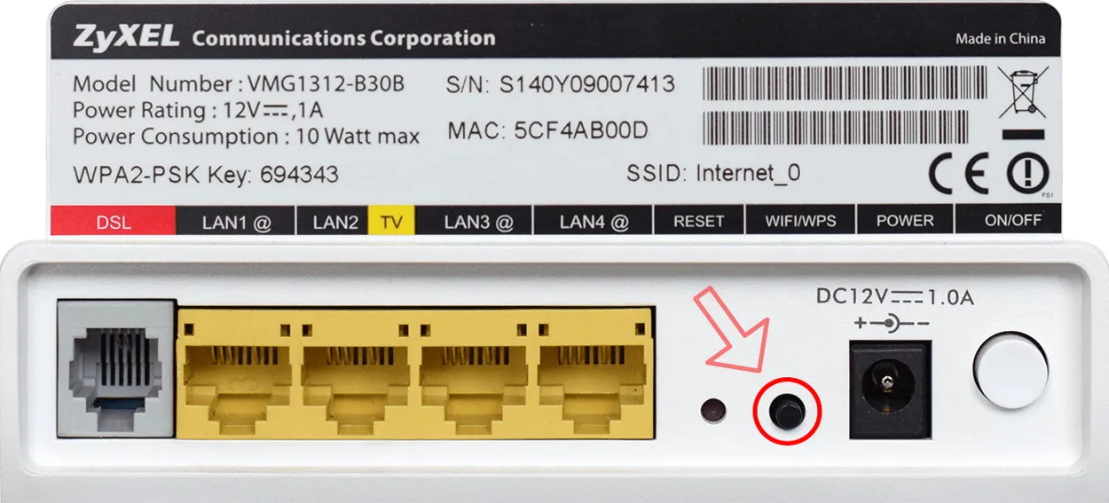 Štítek s podrobnostmi o modemu