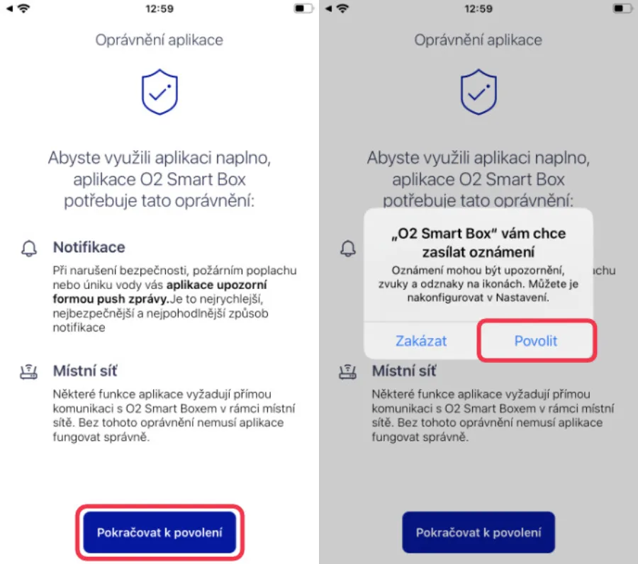 Tlačítko povolit oprávnění