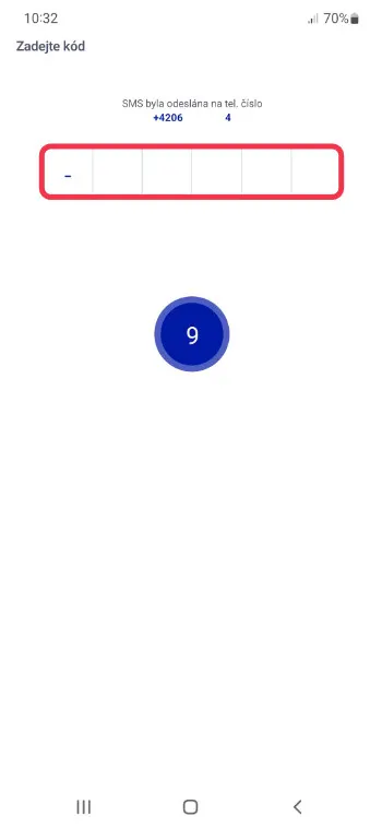 zadání kódu z SMS