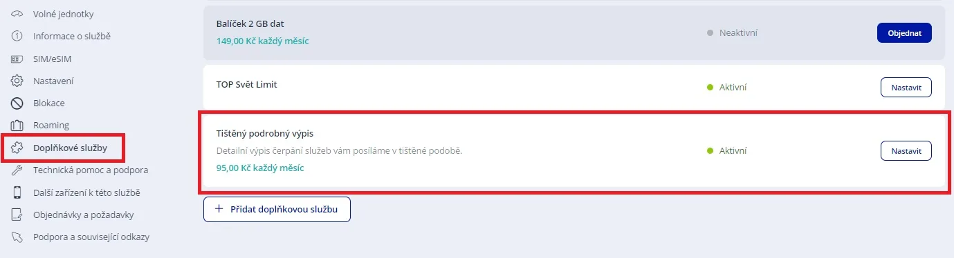 Tištěný výpis volání