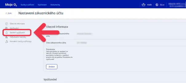 obrázek výběru položky Zasílání vyúčtování
