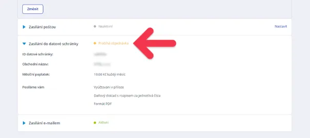 obrázek probíhající deaktivace Zasílání do datové schránky