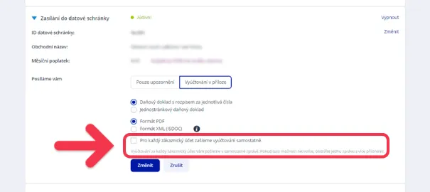 obrázek možnosti sloučení nebo rozdělení faktur