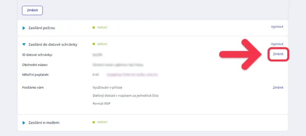 obrázek potvrzení nastavení zasílání do datové schránky