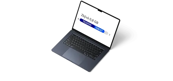 Notebookem s informační grafikou celkové kapacity dat