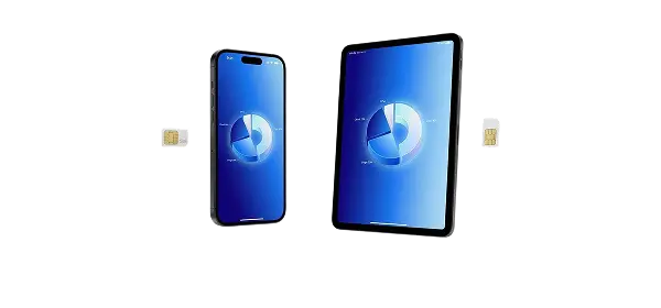 Telefon a tablet s koláčovým grafem na obrazovce