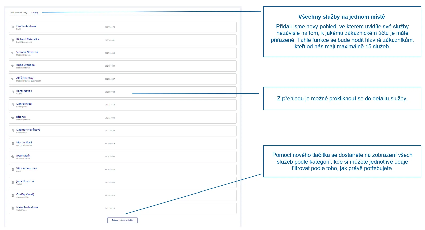 obrázek zobrazení služeb bez struktury účtu