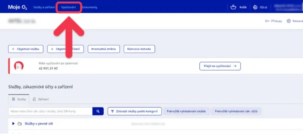 obrázek zvolení možnosti Vyúčtování