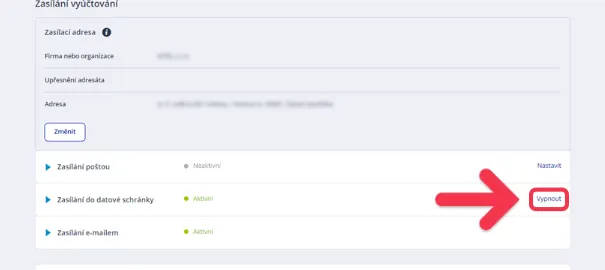 obrázek výběru možnosti Zasílání do datové schránky
