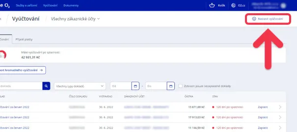 obrázek kliknutí na nastavení vyúčtování