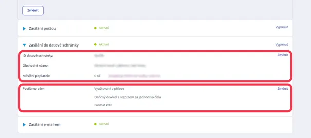 obrázek změny buď ID a názvu a změny formátu a způsobu posílání vyúčtování