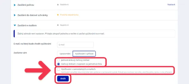obrázek možnosti sloučení nebo rozdělení vyúčtování