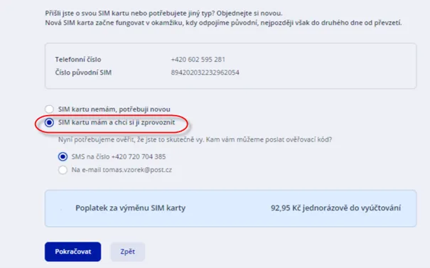 obrázek odkliknutí SIM kartu mám a chci si ji zprovoznit