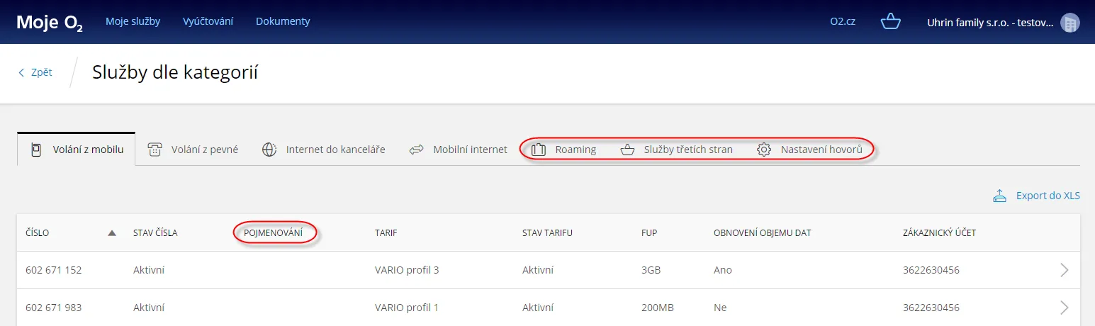 obrázek vlastního pojmenování produktů v přehledu služeb
