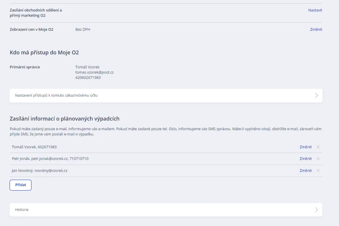 obrázek stránky Informace o plánovaných výpadcích služeb