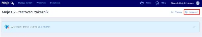 obrázek kliknutí na nastavení v Moje O2
