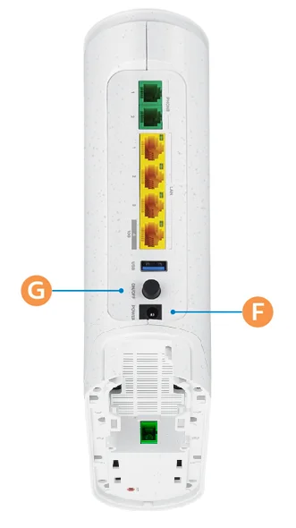 Schema zapojení O2 Optic Boxu: připojení modemu do elektrické sítě a zapnutí