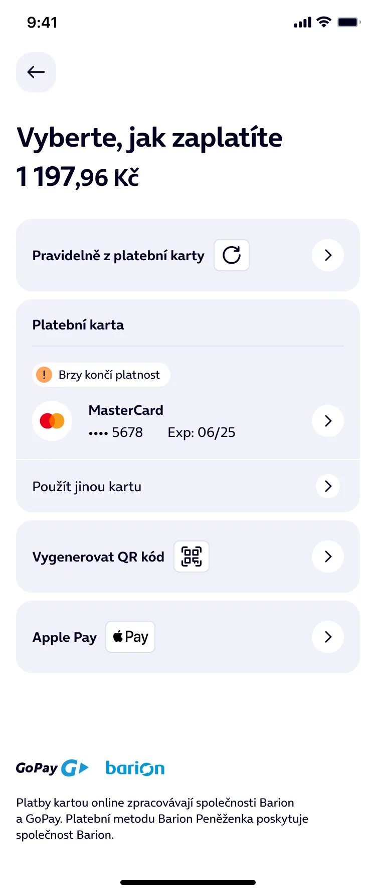 výběr způsobu platby