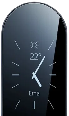 O2 Smart Box s funkčním displejem, který zobrazuje hodiny a teplotu.