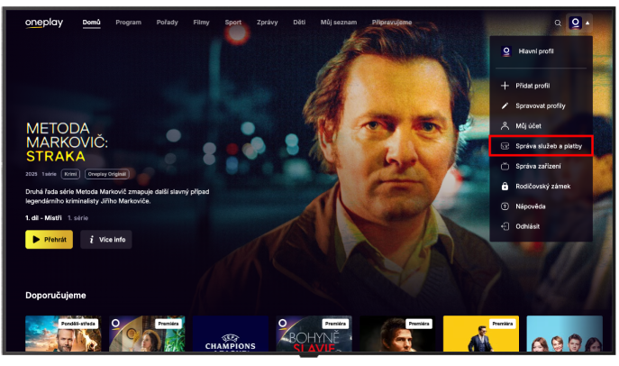 Správa služeb a platby na Oneplay