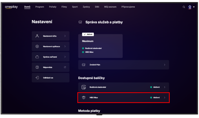 Dostupné balíčky na Oneplay