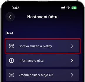 Správa služeb a platby na Oneplay v mobilní aplikaci