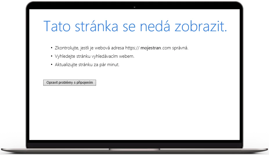 Obrazovka PC, když se konkrétní stránka nenačítá