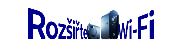 Modem O2 Smart Box na černém pozadí s velkým modrým textem "Rozšiřte Wi-Fi". Modem zobrazuje displej s aktuálním časem a teplotou.