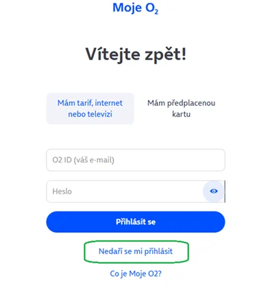 Webové Moje O2 obnova přihlašovacího e-mailu (O2 ID)